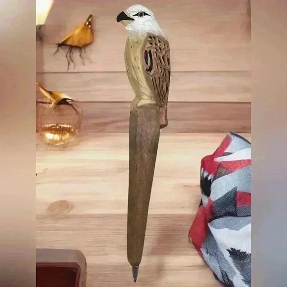 4 Hand Carved Wooden Animal Pens 1 Bear Hugging Log Holder 5 Pc Rustic Cabin - Picture 8 of 16